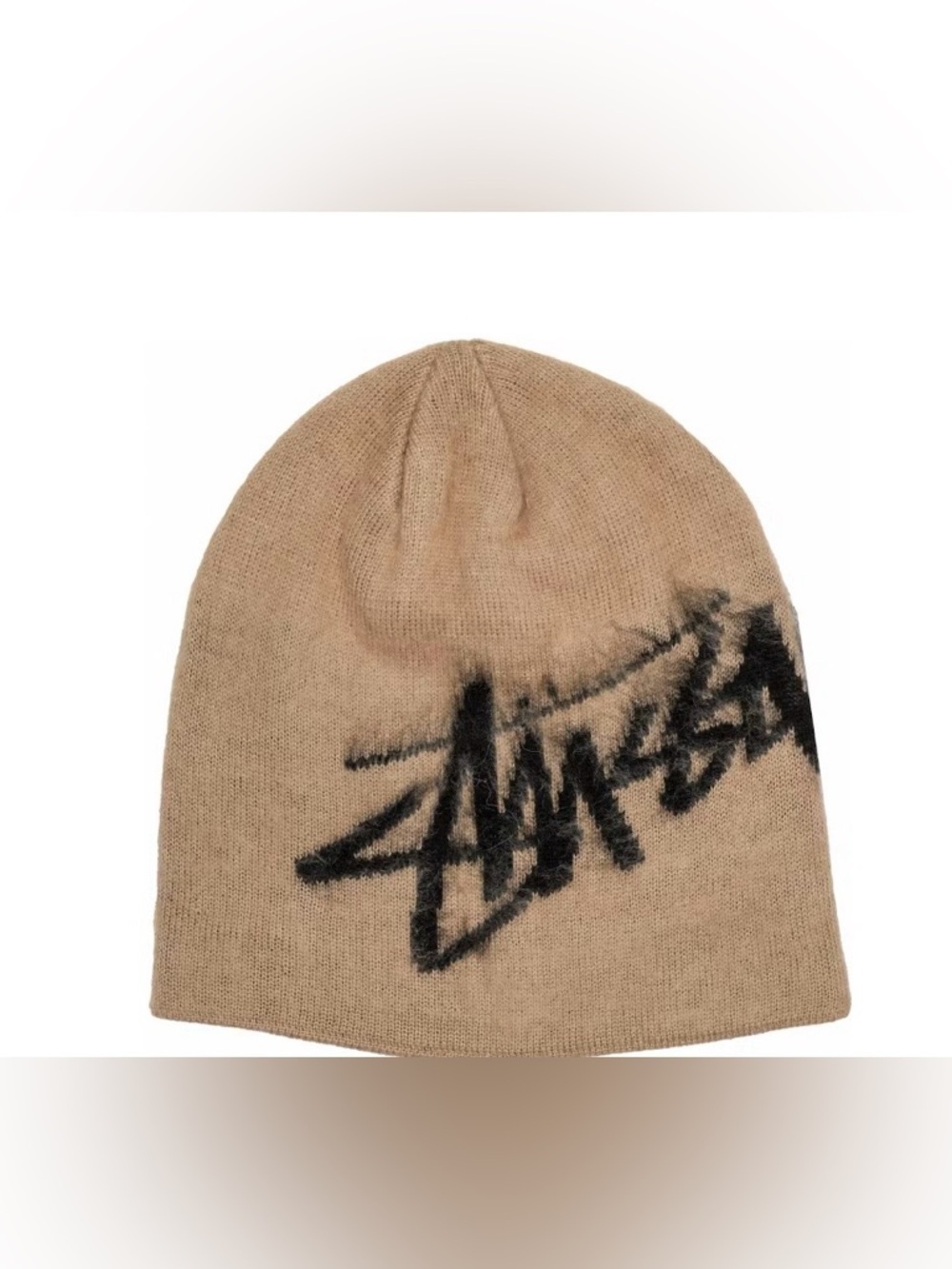 Stussy Script Logo Beanie Camel Black Knit Hat OS NWT